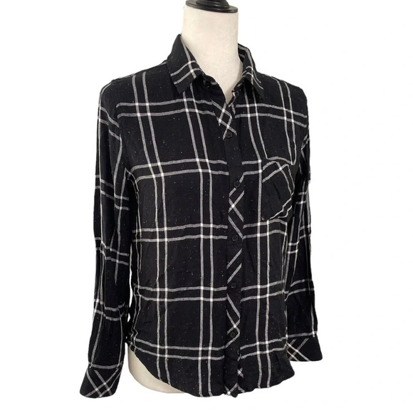 Rails Hunter Plaid Rainbow Speckled Black White Flannel Button Up Shirt Size S - Picture 10 of 14